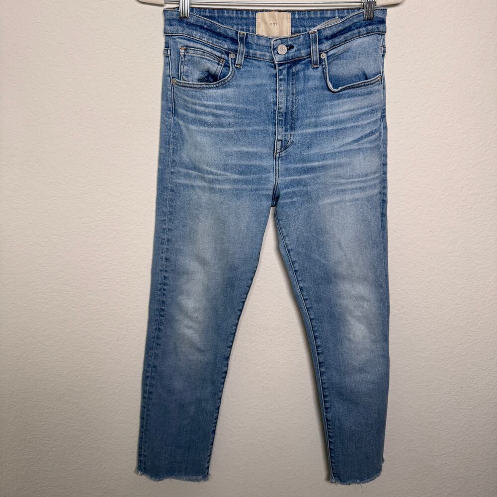 Anthropologie CQY Womens High Rise Straight Jeans Size 29 Raw Hem Light Blue